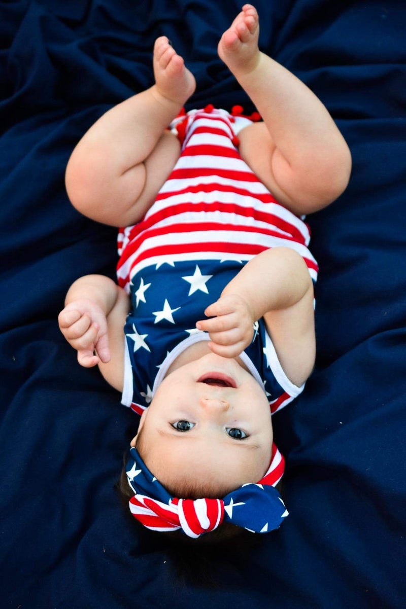 Qin.Orianna 4th of July Toddler Baby Girl American Flag Tassel Romper with Headband (0-6M/Small, Red) - Image 5